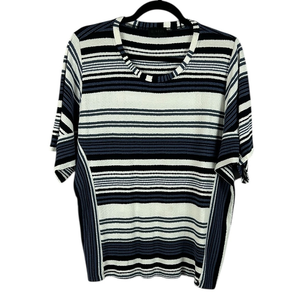 Q Neel Classic Striped Short Sleeve Round Neck Top Size 8 Blue White Casual